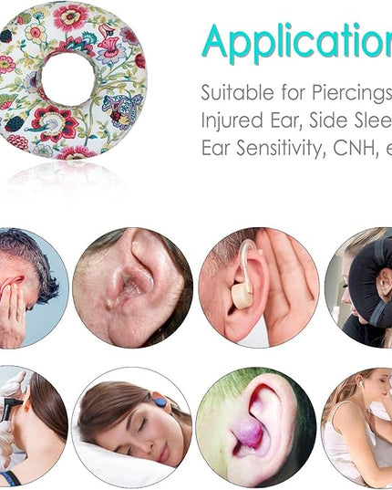 Piercing Pillow Ear Pillows Floral Print Donut with Hole for Ear Pain CNH, Piercing, Pain Relief Sleeping, Pressure Sore, Side Sleepers, Headphones (Sunflower) - LeafyLoom