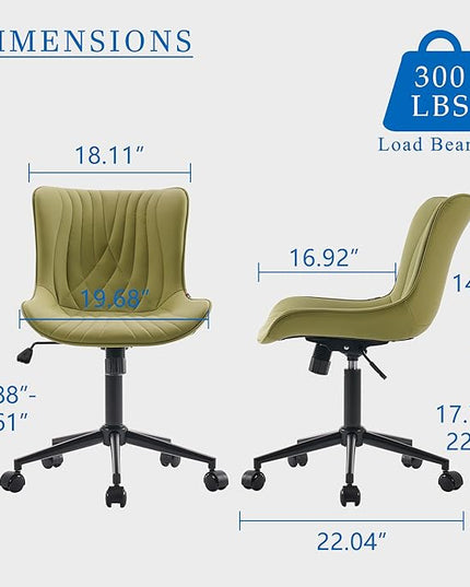 YOUNIKE Office Chair, Armless Desk Chair with Wheels, Home Office Computer Task Chairs, Modern Faux Leather Padded Vanity Chair, Adjustable Swivel Rolling Chairs with Back, Avocado Green - LeafyLoom