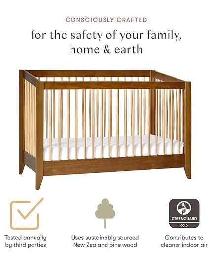 Babyletto Sprout 4-in-1 Convertible Crib with Toddler Bed Conversion Kit in Chestnut and Natural, Greenguard Gold Certified - LeafyLoom