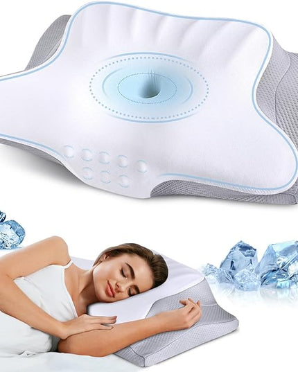 Memory Foam Pillows Cervical Neck Pillow for Neck Pain Relief, Contour Cooling Bed Pillow for Sleeping, Odorless Ergonomic Orthopedic Neck Support Pillows for Side Back Stomach Sleeper with Pillowcase - LeafyLoom