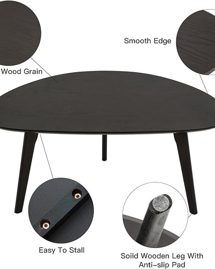 FIRMINANA Small Oval Coffee Table for Small Space,Mango Shape Tabletop，Simple Modern Table with OAK Legs, Black Walnut 18.9" D x 33.47" W x 15.75" H - LeafyLoom