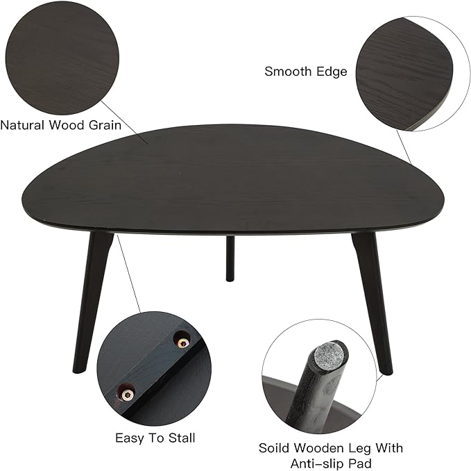 FIRMINANA Small Oval Coffee Table for Small Space,Mango Shape Tabletop，Simple Modern Table with OAK Legs, Black Walnut 18.9" D x 33.47" W x 15.75" H - LeafyLoom