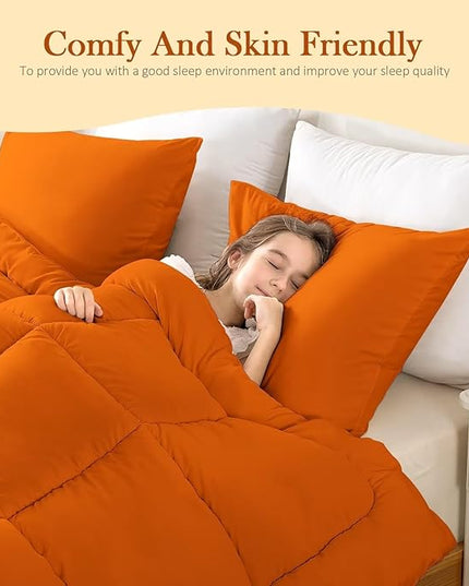 WhatsBedding Twin Comforter Set,Burnt Orange Lightweight Bedding Set for All Season Soft Down Alternative Terracotta Bed Set with 1 Pillowcase, Twin Size, 64"x88" - LeafyLoom