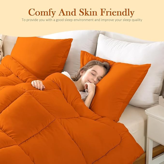 WhatsBedding Twin Comforter Set,Burnt Orange Lightweight Bedding Set for All Season Soft Down Alternative Terracotta Bed Set with 1 Pillowcase, Twin Size, 64"x88" - LeafyLoom