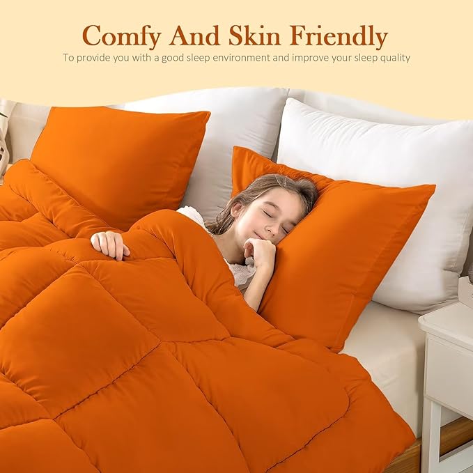 WhatsBedding King Comforter Set, Burnt Orange Lightweight 3 Pieces Bedding Set for All Season Soft Down Alternative Terracotta Bed Set with 2 Pillowcases, King Size, 102"x90" - LeafyLoom