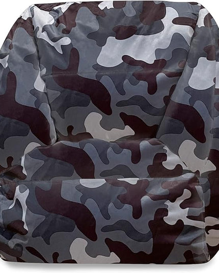 Posh Creations Structured Comfy Bean Bag Chair for Gaming, Reading and Watching TV, Coronado Chair, Nylon - Camo Dark and Black Gray - LeafyLoom