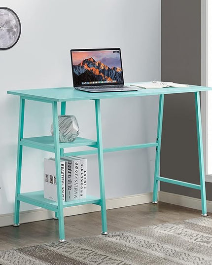 VECELO 43 Inch Computer Modern Student Writing home-office, Ladder Desk, Blue +Blue Leg - LeafyLoom