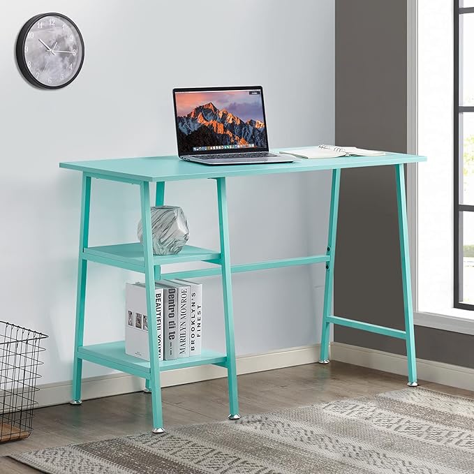 VECELO 43 Inch Computer Modern Student Writing home-office, Ladder Desk, Blue +Blue Leg - LeafyLoom