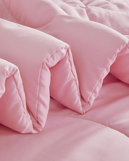 SLEEP ZONE Kids Pink Twin Bedding Comforter Set - Super Cute & Soft Girls Bedding 5 Pieces Set with Comforter, Sheet, Pillowcase & Sham (Cinquefoil Pink) - LeafyLoom
