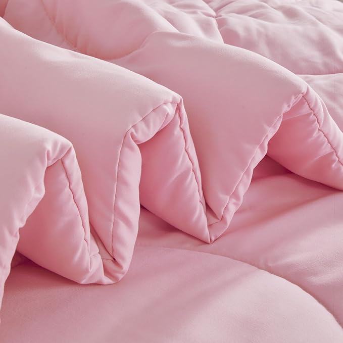 SLEEP ZONE Kids Pink Twin Bedding Comforter Set - Super Cute & Soft Girls Bedding 5 Pieces Set with Comforter, Sheet, Pillowcase & Sham (Cinquefoil Pink) - LeafyLoom