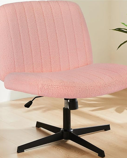 Sweetcrispy Office Chair No Wheels - Armless Desk Chair No Wheels Cross Legged Office Chair Wide Swivel Teddy Fabric Home Office Desk Chairs - LeafyLoom