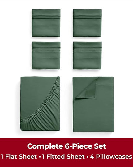 Mellanni King Sheets Set - 6 PC Iconic Collection Bedding Sheets & Pillowcases - Luxury, Ultra Soft, Cooling Bed Sheets - Deep Pocket up to 16 inch - 6 PC (King, Emerald Green w/Extra Pillow Cases) - LeafyLoom