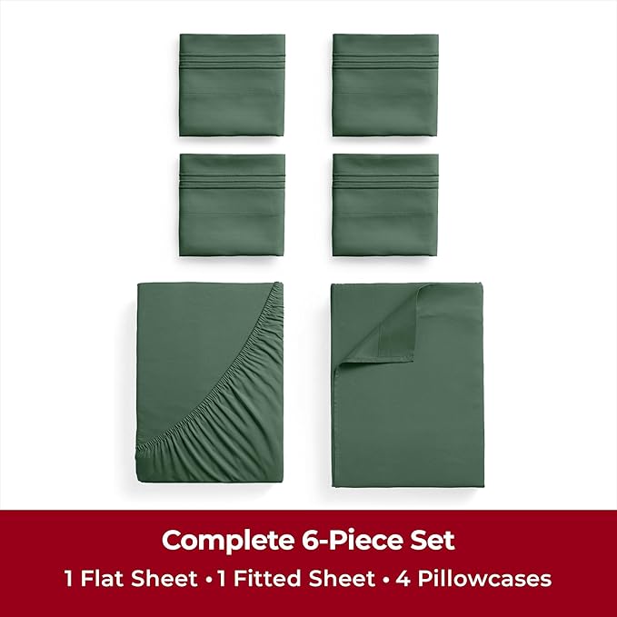 Mellanni King Sheets Set - 6 PC Iconic Collection Bedding Sheets & Pillowcases - Luxury, Ultra Soft, Cooling Bed Sheets - Deep Pocket up to 16 inch - 6 PC (King, Emerald Green w/Extra Pillow Cases) - LeafyLoom