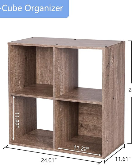 PACHIRA E-Commerce US 4-Cube Organizer Storage Bookcase Bookshelf Suit 11 Inch Storage Bins, Wood Sturdy Cubby Cube Closet Unit Assemble Display Rack Shelving, Rustic Brown Oak - LeafyLoom