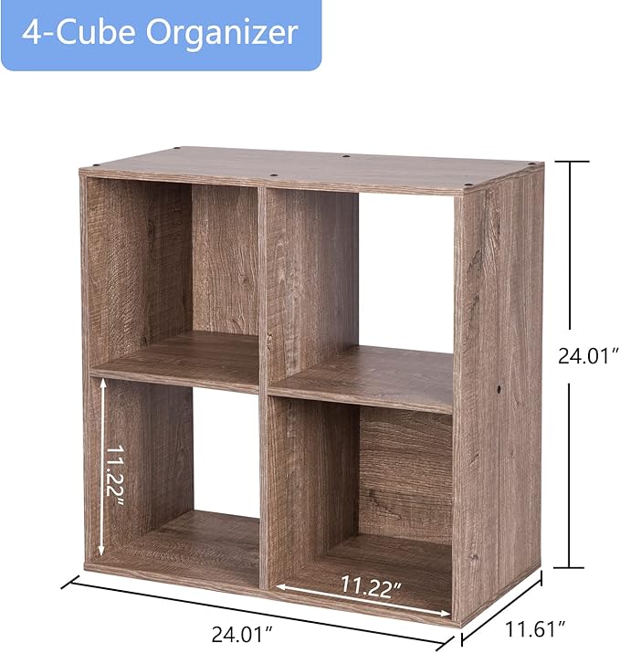 PACHIRA E-Commerce US 4-Cube Organizer Storage Bookcase Bookshelf Suit 11 Inch Storage Bins, Wood Sturdy Cubby Cube Closet Unit Assemble Display Rack Shelving, Rustic Brown Oak - LeafyLoom