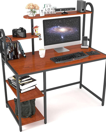 Anivia Computer Desk with Hutch and Shelves, 47'' Home Office Desk with Adjustable Bookshelves, Writing Desk PC Study Table Workstation for Small Spaces - LeafyLoom