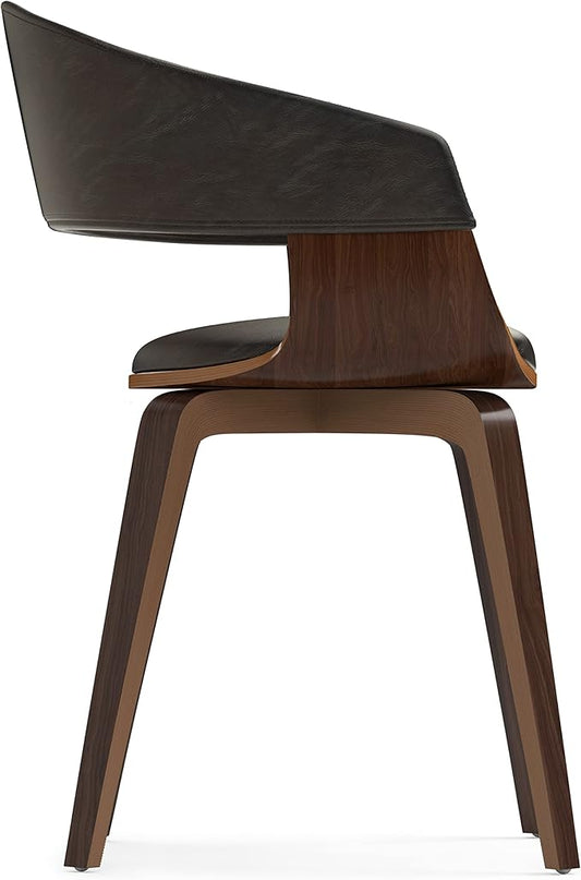 SIMPLIHOME Lowell 17 Inch Mid Century Modern Bentwood Dining Chair in Distressed Brown Vegan Faux Leather, for The Dining Room - LeafyLoom