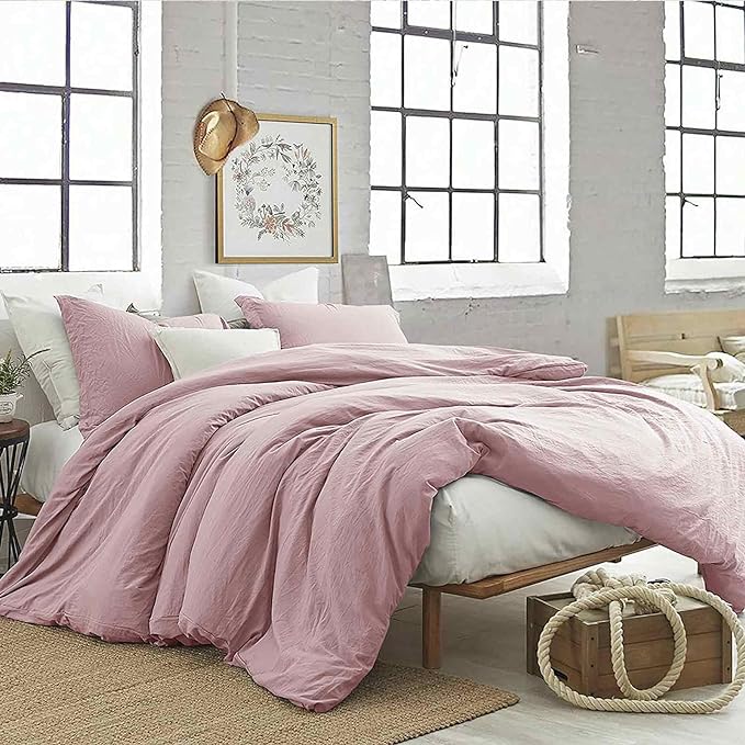 ETDIFFE Greyish Pink Comforter Set King Size, 3 Piece Aesthetic Modern Bedding Set - Soft & Lightweight All Season Microfiber Down Alternative Bed Comforter with 2 Pillow Shams for Women Girls - LeafyLoom