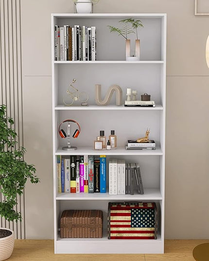 Bookshelves and Bookcases Floor Standing tall bookcase 5 Tier Display Storage Shelves Tall Bookcase Home Decor Furniture for Home Office(White 11.8" D x 31.5" W x 67.9" H) - LeafyLoom