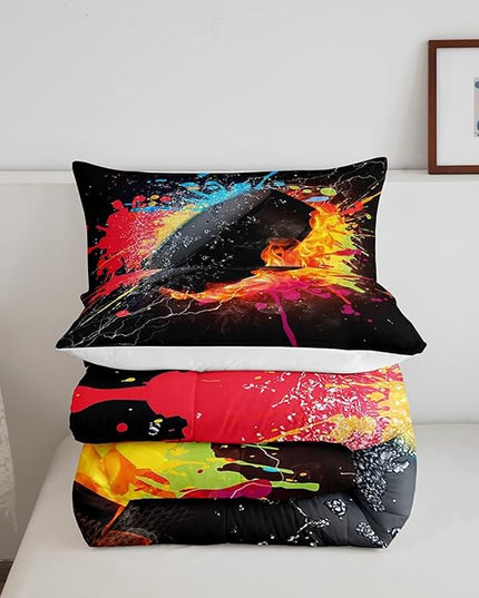 Erosebridal Hockey Bedding Set for Teen Boys Kids Winter Sports Full Comforter Set Grunge Hippie Tie Dye Ball Bed Comforter Sets Red Blue Fire and Water Lightning Quilt Duvet Insert 2 Pillow Cases - LeafyLoom