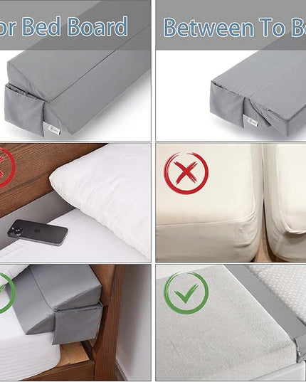 Limthe Full Bed Wedge Pillow for Headboard,Bed Gap Filler (0-7"),Headboard Pillow,Mattress Gap Filler,Adjustable Foam Wedge Pillow Close The Gap Between Headboard/Wall and Mattress, (Grey 54"x10"x6") - LeafyLoom