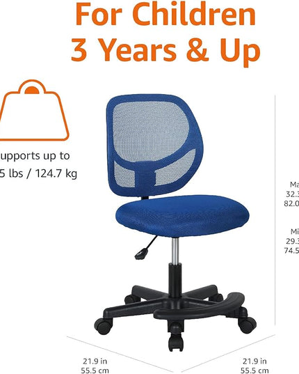 Amazon Basics Kids Adjustable Mesh Low-Back Swivel Study Desk Chair with Footrest, Blue - LeafyLoom