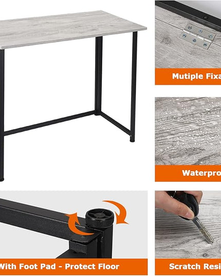 Leopard Outdoor Products Folding Computer Desk for Small Spaces, Space-Saving Home Office Desk, Foldable Computer Table, Laptop Table, Writing Desk, Compact Study Reading Table (Black/Greige) - LeafyLoom