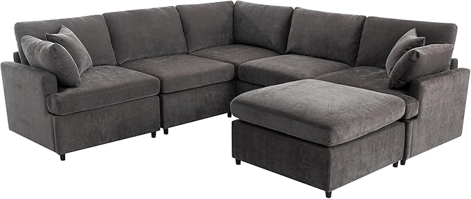 100.4" Modern Large U-Shape Modular Sectional Sofa with Removable Ottomans, Flexible Combination 6-Seater Upholstered Couch for Living Room Apartment Office, Gray, 100.4 Inch - LeafyLoom