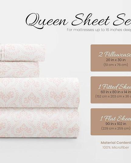Linen Market 4 Piece Queen Bedding Sheet Set (Pink Floral) - Sleep Better Than Ever with These Ultra-Soft & Cooling Bed Sheets for Your Queen Size Bed - Deep Pocket Fits 16" Mattress - LeafyLoom