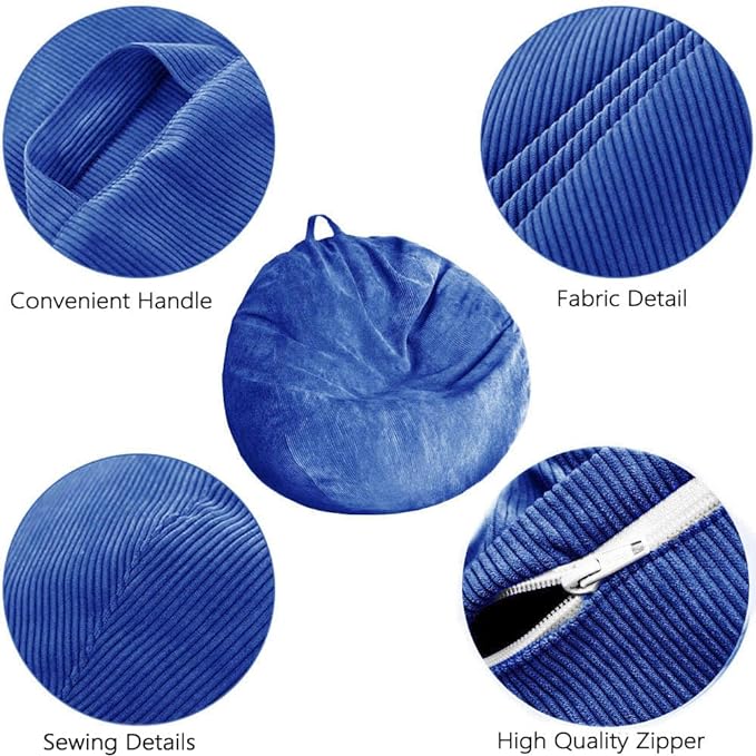 Stuffed Animal Storage Bean Bag Chair Cover (No Filler) Washable Ultra Soft Corduroy Bean Bag Cover for Organizing Plush Toys or Textile, Sack Bean Bag for Adults, Teens - LeafyLoom