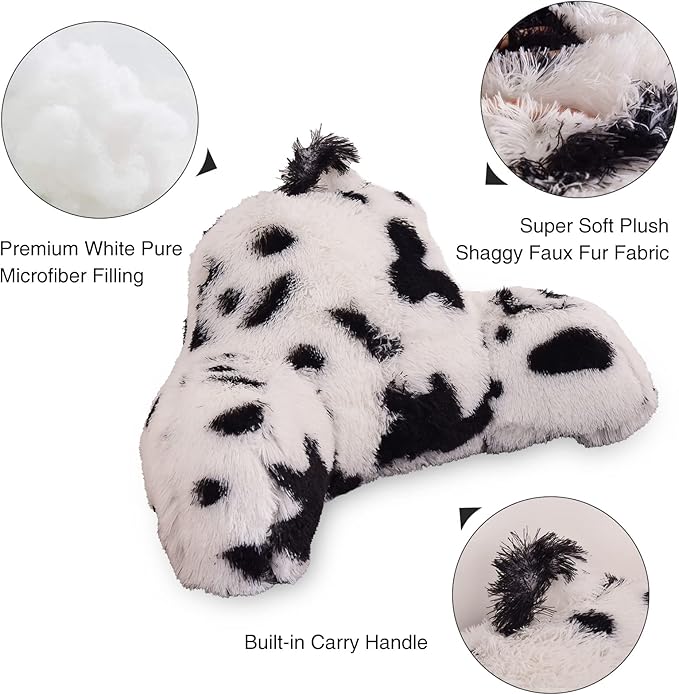 Aimuan Reading Pillow Bed Rest Pillow with Arms Plush shaggy Fur Cushion for Adults Teens Incline Rest Sitting up & Sleeping Snoring Pillow with Pregnancy Lumbar Back Support (Standard, White-Black) - LeafyLoom