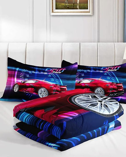 Axolotl Race Car Bedding Set Queen Size,Boys Extreme Sports Comforter Set for Kids Boys Car Racing Gifts,Red Cool Car Comforter Car Sports Quilt Set 1 Comforter Set with 2 Pillowcase Car Racing Gifts - LeafyLoom