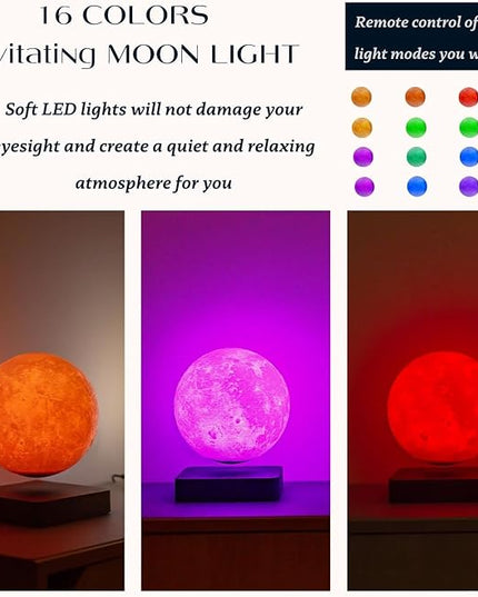 Floating Moon Lamp 16 Colors Magnetic Levitating Moon Light, Great Gift for Family, Kids and Lover for Birthdays, Valentine's Day, Anniversary（Dark Brown Base - LeafyLoom