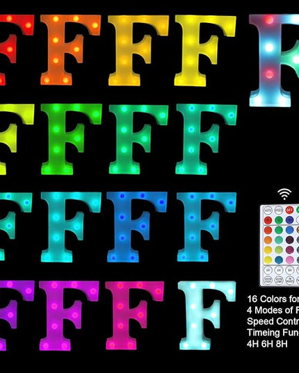 Letter LED Lights, 16 Colors Changing LED Marquee Letter Lights, Dimmable Night Lights for Wedding, Birthday, Holiday, Party, Bar, Christmas Decoration,Dorm Room Decor-Multicolor F - LeafyLoom