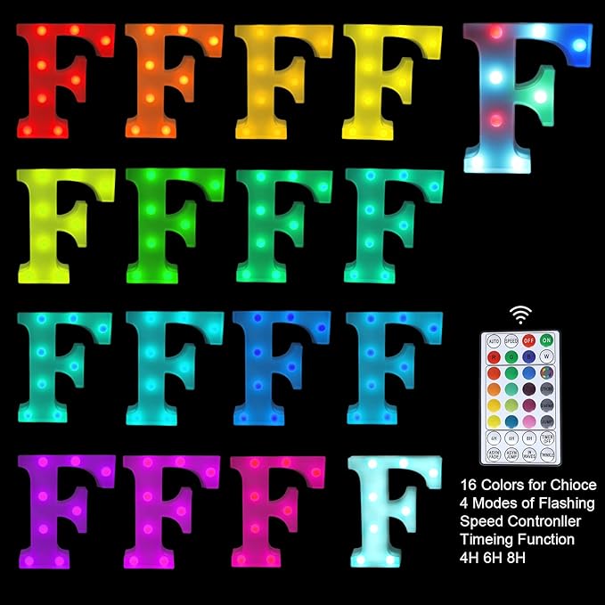 Letter LED Lights, 16 Colors Changing LED Marquee Letter Lights, Dimmable Night Lights for Wedding, Birthday, Holiday, Party, Bar, Christmas Decoration,Dorm Room Decor-Multicolor F - LeafyLoom