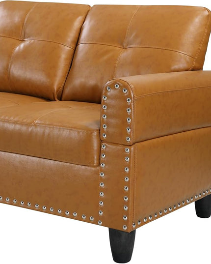 RITSU L Shape Sectional Sofa, Upholstered Corner Couch with Storage Ottoman, Reversible Backrest w/Cup Holder, 4 Seater, Faux Leather Tufted Cushions, for Living Room,Apartment, Ginger, 71 inch - LeafyLoom