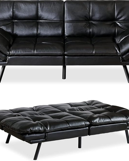 MUUEGM Futon Sofa Bed Convertible Memory Foam Sleeper Couch,Modern Faux Leather Daybed Love seat for Living Room Office Apartment Small Space,Adjustable Arm&Back,71" Sofabed, Black - LeafyLoom