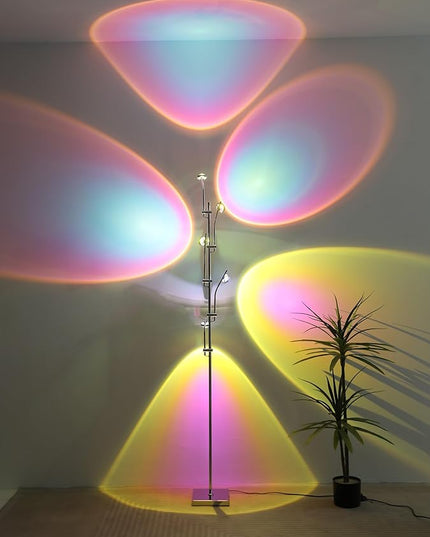 Sunset Projection Floor lamp Unique 5 Head Floor lamp Color for Living Room Background Decorative Adjustable Sunset lamp Modern LED Tall Lamp Bed Room Galvanized Chrome Floor lamp - LeafyLoom