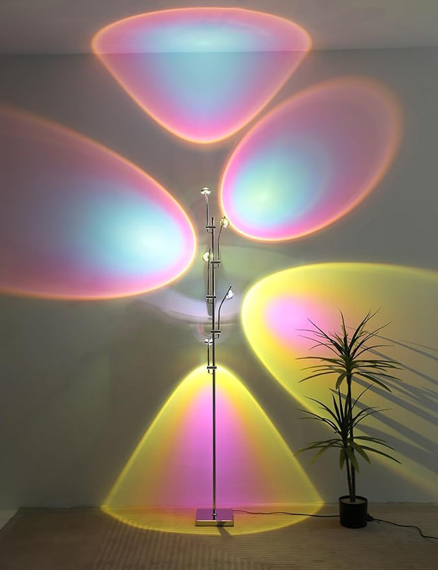 Sunset Projection Floor lamp Unique 5 Head Floor lamp Color for Living Room Background Decorative Adjustable Sunset lamp Modern LED Tall Lamp Bed Room Galvanized Chrome Floor lamp - LeafyLoom
