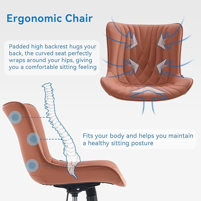 YOUNIKE Office Chair, Armless Desk Chair with Wheels, Home Office Computer Task Chairs, Modern Faux Leather Upholstered Vanity Chair, Adjustable Swivel Rocking Office Chair with Back, Pink - LeafyLoom