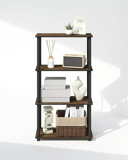 Furinno Turn-N-Tube 4-Tier Multipurpose Shelf Display Rack, Shelving Unit, Bookcase, Columbia Walnut/Black - LeafyLoom