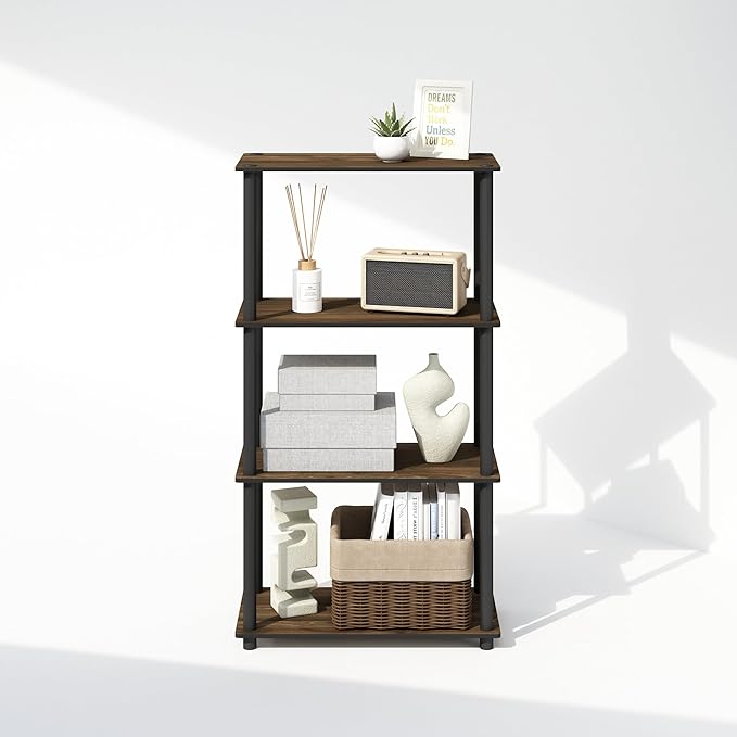 Furinno Turn-N-Tube 4-Tier Multipurpose Shelf Display Rack, Shelving Unit, Bookcase, Columbia Walnut/Black - LeafyLoom