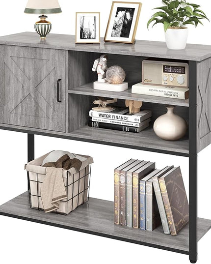41" Console Table with Storage Cabinet, Sofa Table with Storage Shelves, Coffee Bar Table, Sofa Entryway Tables for Entry Way, Behind Couch Table for Living Room Hallway, Gery - LeafyLoom