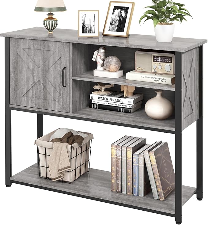 41" Console Table with Storage Cabinet, Sofa Table with Storage Shelves, Coffee Bar Table, Sofa Entryway Tables for Entry Way, Behind Couch Table for Living Room Hallway, Gery - LeafyLoom
