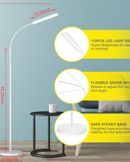 Dimunt LED Floor Lamp, Bright 15W Floor Lamps for Living Room with 1H Timer- White - LeafyLoom