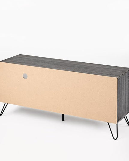 48 Inch Classic Wood TV Stand, Modern Entertainment Center Console Table, Metal Base with 1 Open and 2 Closed Storage Space for Livingroom Bedroom, Gray - LeafyLoom