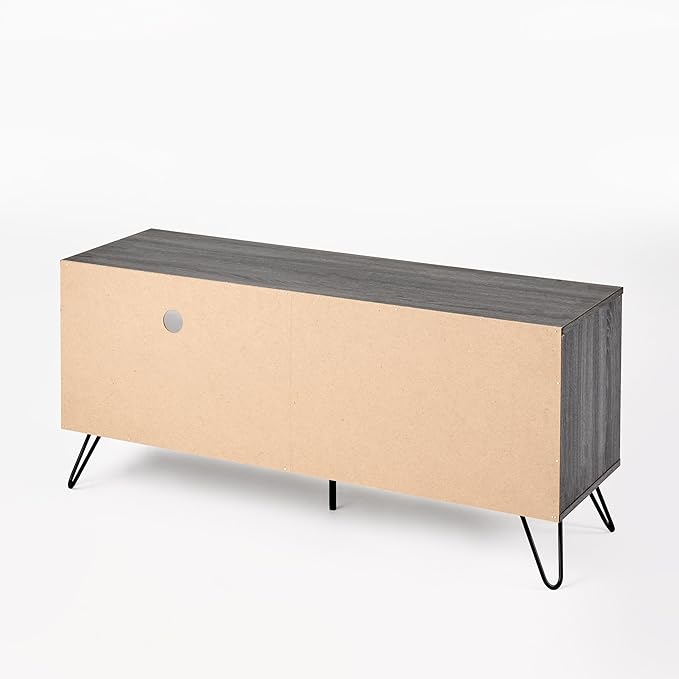 48 Inch Classic Wood TV Stand, Modern Entertainment Center Console Table, Metal Base with 1 Open and 2 Closed Storage Space for Livingroom Bedroom, Gray - LeafyLoom