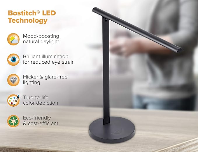 Bostitch Office Dimmable LED Desk Lamp with Adjustable Color Temperature, Black - LeafyLoom