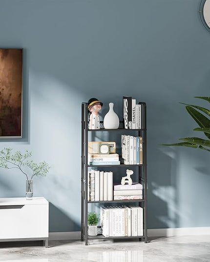 Bookshelf Storage Shelf Bookcase Freestanding Storage Stand Book Organizer for Living Room, Bedroom, Kitchen, Rust Resistance,Easy Assembly Multi-Functional Organizer (4 Tiers, Black) - LeafyLoom