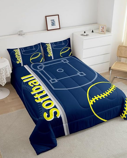 Feelyou Kids Softball Comforter Set Full Size Sports Game Bedding Set for Boys Girls Teens Bedroom Decor Baseball Comforter Women Men Softball Gaming Duvet Set with 2 Pillow Case - LeafyLoom